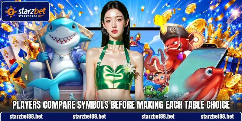 Players compare symbols before making each table choice